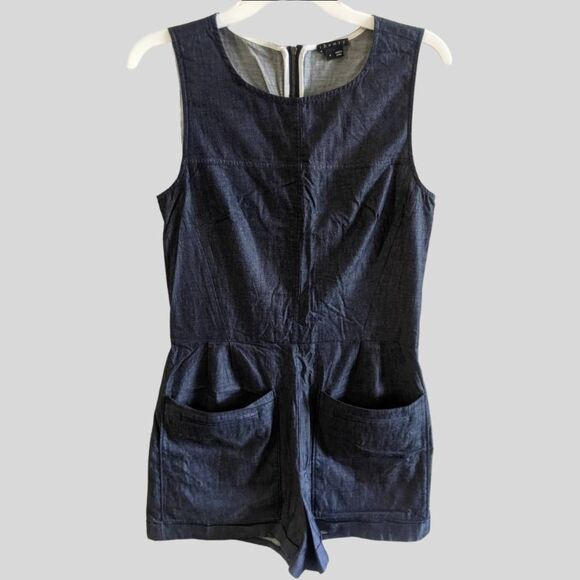 Theory Hadrine D Denim Romper Women’s Size 4 Dark Blue Sleeveless One Piece - Picture 2 of 12